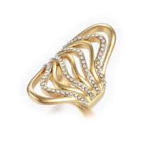 Stainless Steel Rhinestone Ring Wide Band Rings Hollow Gold Plated  Z706