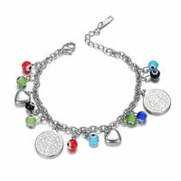 Stainless Steel Charm Bracelet Evil Eye Bead Lobster San Benito Silver 7" Z39