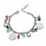 Stainless Steel Charm Bracelet Evil Eye Bead Lobster San Benito Silver 7" Z39