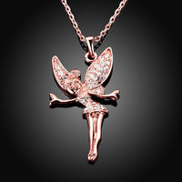 Rose Gold Platinum Plated Necklace Pendant Tinkerbell Wings Fairy 20" B333