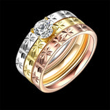 Stainless Steel Band Wedding Set Ring  Rose Gold Plated  Zirconia Women B435