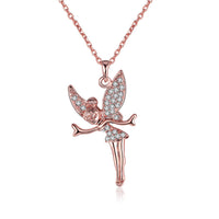 Rose Gold Platinum Plated Necklace Pendant Tinkerbell Wings Fairy 20" B333