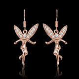 Rose Gold Platinum Plated Earrings Zirconia Fish Hook Tinker Fairy .64" L305