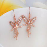 Rose Gold Platinum Plated Earrings Zirconia Fish Hook Tinker Fairy .64" L305