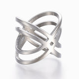 Stainless Steel Ring Wide Band Rings Criss Cross Ring Gold Plated Silver Z678