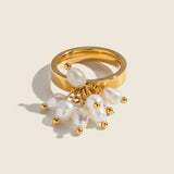 18K Gold-Plated Stainless Steel Pearl Womens Smooth Polished Small Golden Ring R75 product image 1