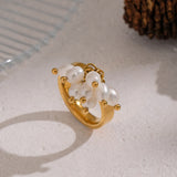 18K Gold-Plated Stainless Steel Pearl Womens Smooth Polished Small Golden Ring R75 product image 2