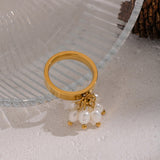 18K Gold-Plated Stainless Steel Pearl Womens Smooth Polished Small Golden Ring R75 product image 3
