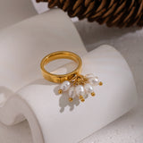 18K Gold-Plated Stainless Steel Pearl Womens Smooth Polished Small Golden Ring R75 product image 4
