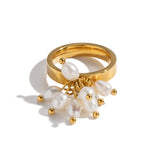 18K Gold-Plated Stainless Steel Pearl Womens Smooth Polished Small Golden Ring R75 product image 5