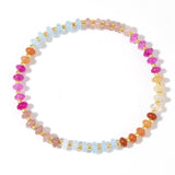 Gemstone Rondelle Bohemian Stackable Beaded Smooth Glossy Oval Round Adjustable Stretch Bracelet Deep Pink Cyan T91
