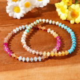 Gemstone Rondelle Bohemian Stackable Beaded Smooth Glossy Oval Round Adjustable Stretch Bracelet Deep Pink Cyan T91 product