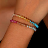 Gemstone Rondelle Bohemian Stackable Beaded Smooth Glossy Oval Round Adjustable Stretch Bracelet Deep Pink Cyan T91 product