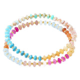 Gemstone Rondelle Bohemian Stackable Beaded Smooth Glossy Oval Round Adjustable Stretch Bracelet Deep Pink Cyan T91 product