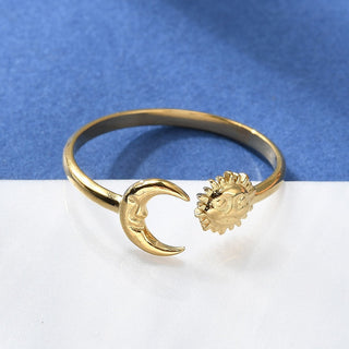 Stainless Steel Moon Womens Polished Sun Crescent Adjustable Open Cuff Ring Gold R76 product image 1