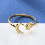 Stainless Steel Moon Womens Polished Sun Crescent Adjustable Open Cuff Ring Gold R76 product image 1