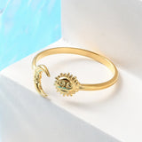 Stainless Steel Moon Womens Polished Sun Crescent Adjustable Open Cuff Ring Gold R76 product image 2