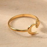 Stainless Steel Moon Womens Polished Sun Crescent Adjustable Open Cuff Ring Gold R76 product image 3