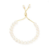 18K Gold-Plated Shell Pearl Snake Ocean Chain Beaded Smooth Slider Bracelet White T92