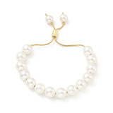 18K Gold-Plated Shell Pearl Snake Ocean Chain Beaded Smooth Slider Bracelet White T92