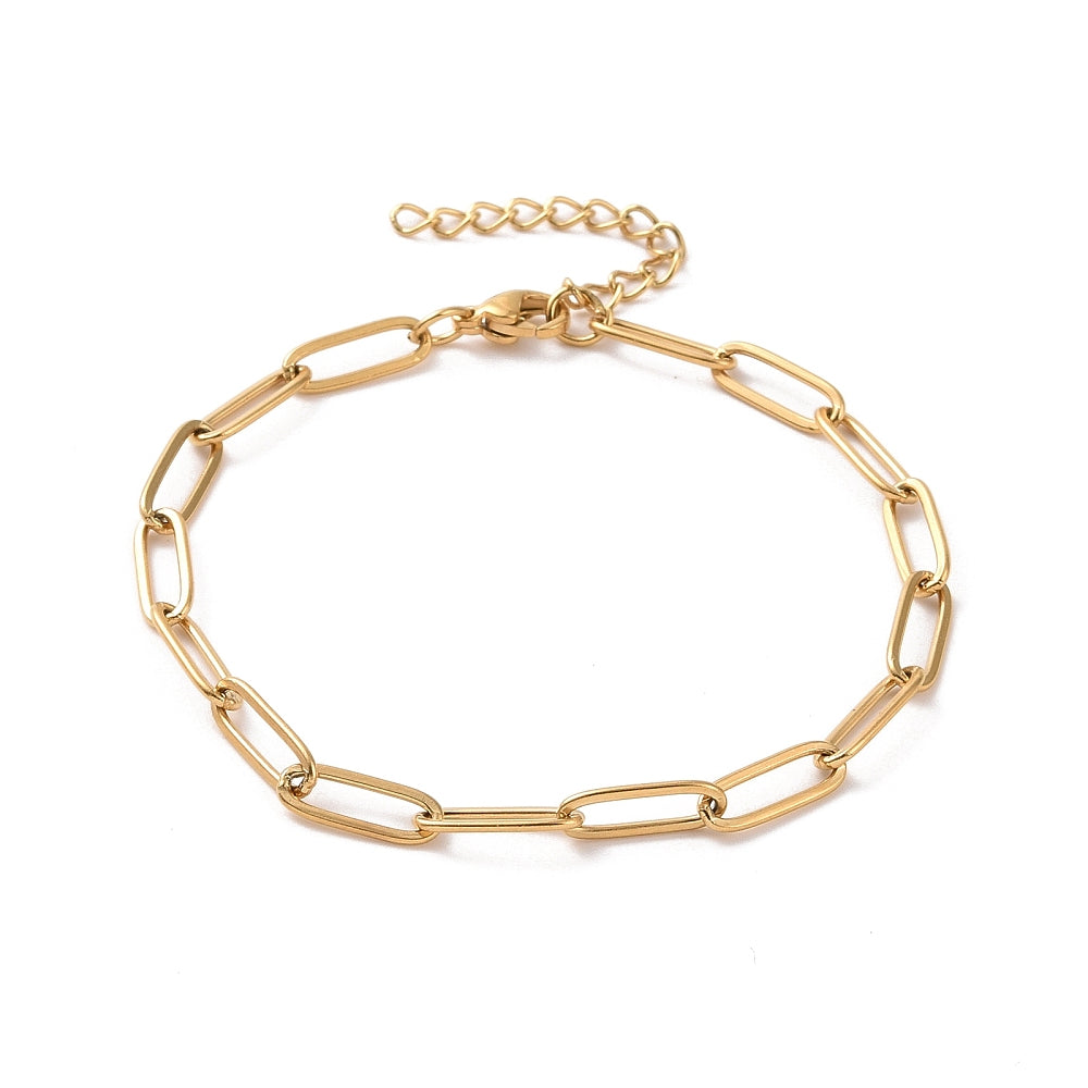 Stainless Steel Chain Paperclip Mens Womens Oval Links Bracelet Gold 6.75-9.13 in T93 product image 1