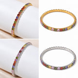 18K Gold-Plated Stainless Steel Oval Micro Pave Smooth Round Tennis Bracelet Silver T96 product image 1