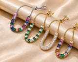 Cubic Zirconia Bolo Box Chain Slider Smooth Polished Tennis Bracelet Green Clear Gold T97 product image 1