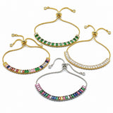 Cubic Zirconia Bolo Box Chain Slider Smooth Polished Tennis Bracelet Green Clear Gold T97 product image 2