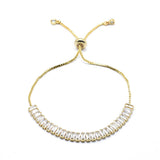 Cubic Zirconia Bolo Box Chain Slider Smooth Polished Tennis Bracelet Green Clear Gold T97