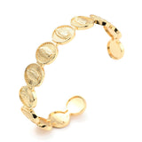 18K Gold-Plated Virgin Mary Flat Round Religious Womens Polished Circular Medallions Imagery Radiating Lines Bangle T98