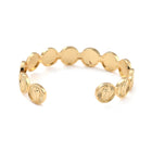 18K Gold-Plated Virgin Mary Flat Round Religious Womens Polished Circular Medallions Imagery Radiating Lines Bangle T98