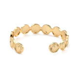 18K Gold-Plated Virgin Mary Flat Round Religious Womens Polished Circular Medallions Imagery Radiating Lines Bangle T98