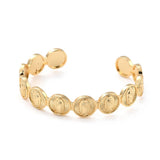 18K Gold-Plated Virgin Mary Flat Round Religious Womens Polished Circular Medallions Imagery Radiating Lines Bangle T98
