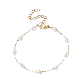 Stainless Steel Glass Pearl Oval Chain Link Womens Smooth Polished Toggle Clasp Bracelet Gold 7 in T101 product image 1