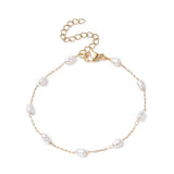Stainless Steel Glass Pearl Oval Chain Link Womens Smooth Polished Toggle Clasp Bracelet Gold 7 in T101 product image 1