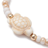 Glass Turtle Womens Smooth Glossy Knot Adjustable Beaded Bracelet Turquoise Beige T102 product image 2