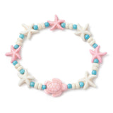 Turtle Starfish Dark Floral Ocean Beaded Smooth Star Adjustable Stretch Bracelet Turquoise White T104
