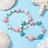Turtle Starfish Dark Floral Ocean Beaded Smooth Star Adjustable Stretch Bracelet Turquoise White T104 product image 1
