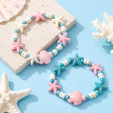 Turtle Starfish Dark Floral Ocean Beaded Smooth Star Adjustable Stretch Bracelet Turquoise White T104 product image 2