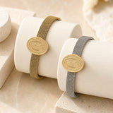 Stainless Steel Virgin Mary Religious Womens Mesh-Like Bands Bangle Silver Gold 7.38 in T106 product image 2