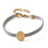 Stainless Steel Virgin Mary Religious Womens Mesh-Like Bands Bangle Silver Gold 7.38 in T106