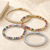 18K Gold-Plated Cubic Zirconia Teardrop Link Chain Smooth Polished Faceted Tennis Bracelet Clear T107 product image 2