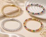 18K Gold-Plated Cubic Zirconia Teardrop Link Chain Smooth Polished Faceted Tennis Bracelet Clear T107 product image 3