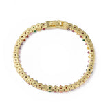 18K Gold-Plated Cubic Zirconia Teardrop Link Chain Smooth Polished Faceted Tennis Bracelet Clear T107