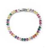 18K Gold-Plated Cubic Zirconia Teardrop Link Chain Smooth Polished Faceted Tennis Bracelet Clear T107