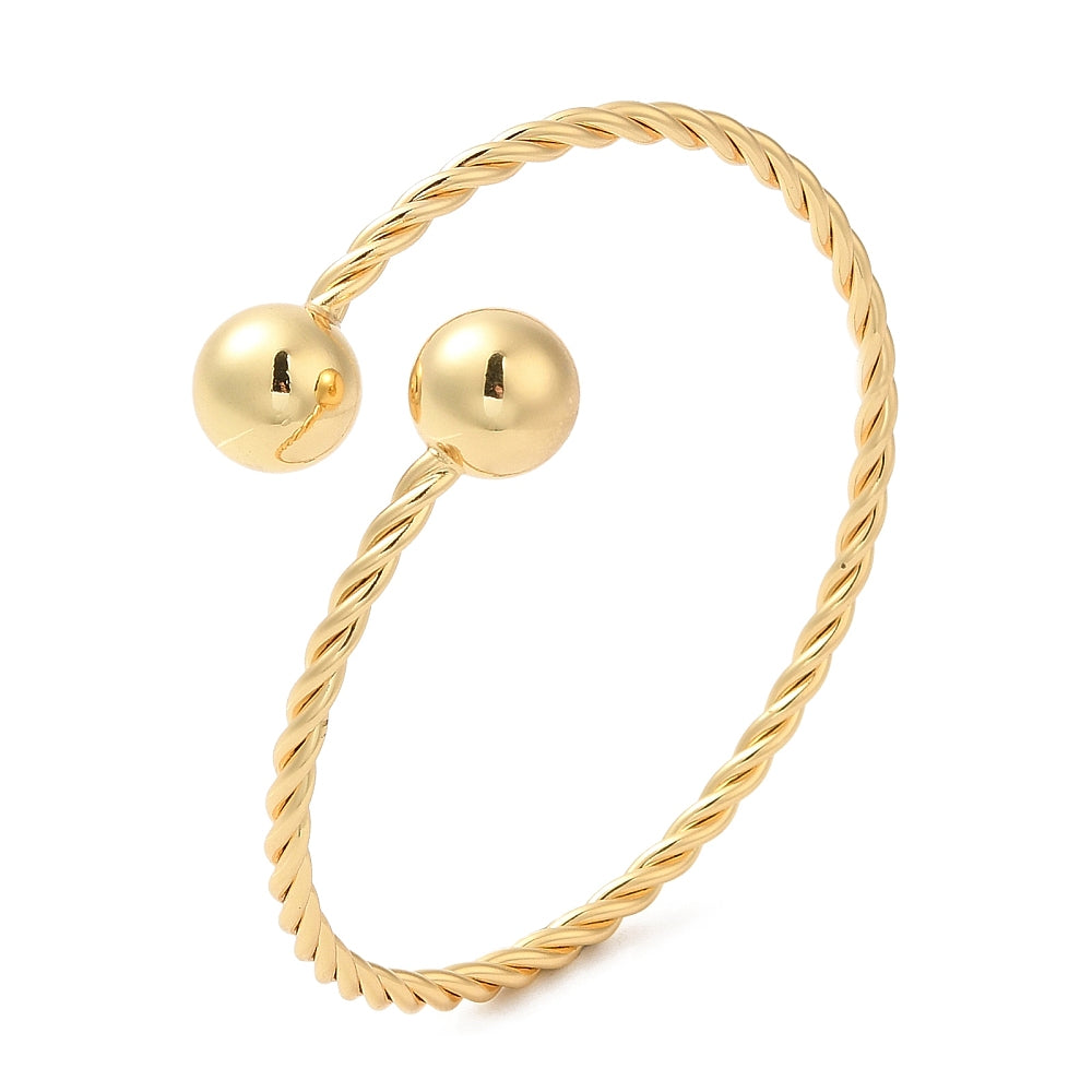 18K Gold-Plated Round Beaded Polished Shiny Rope Twisted Coiled Spherical Bangle T108 product image 1