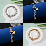 Stainless Steel Heart Curb Chain Polished Matte Toggle Clasp Charm Bracelet Silver Gold 7.5 in T109 product image 2