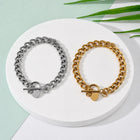 Stainless Steel Heart Curb Chain Polished Matte Toggle Clasp Charm Bracelet Silver Gold 7.5 in T109 product image 3