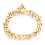 Stainless Steel Heart Curb Chain Polished Matte Toggle Clasp Charm Bracelet Silver Gold 7.5 in T109
