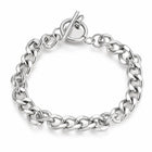 Stainless Steel Heart Curb Chain Polished Matte Toggle Clasp Charm Bracelet Silver Gold 7.5 in T109